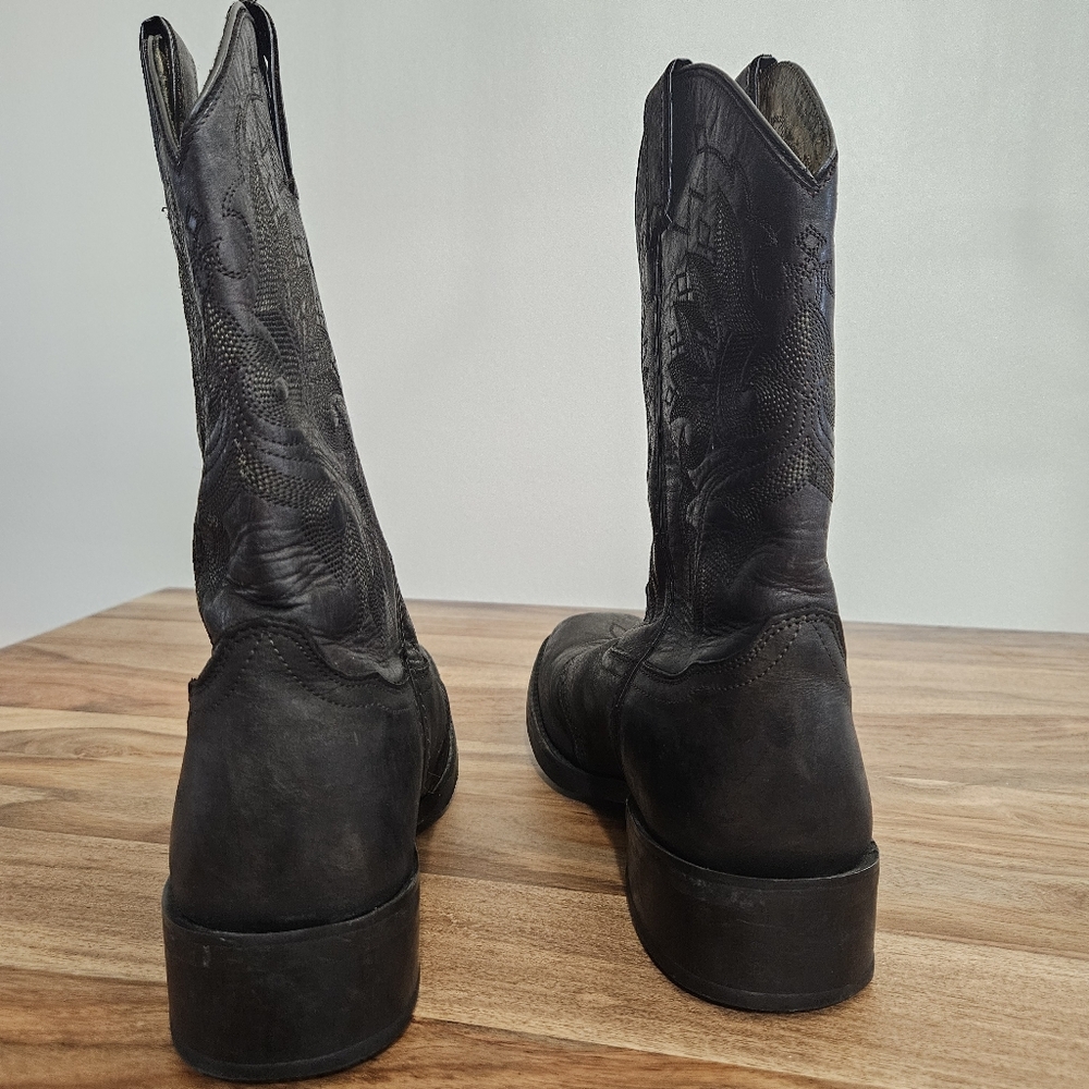 Double H Mens Black  Pull On Cowboy Western Boots Size 8.5 EE Square Toe - Picture 11 of 16